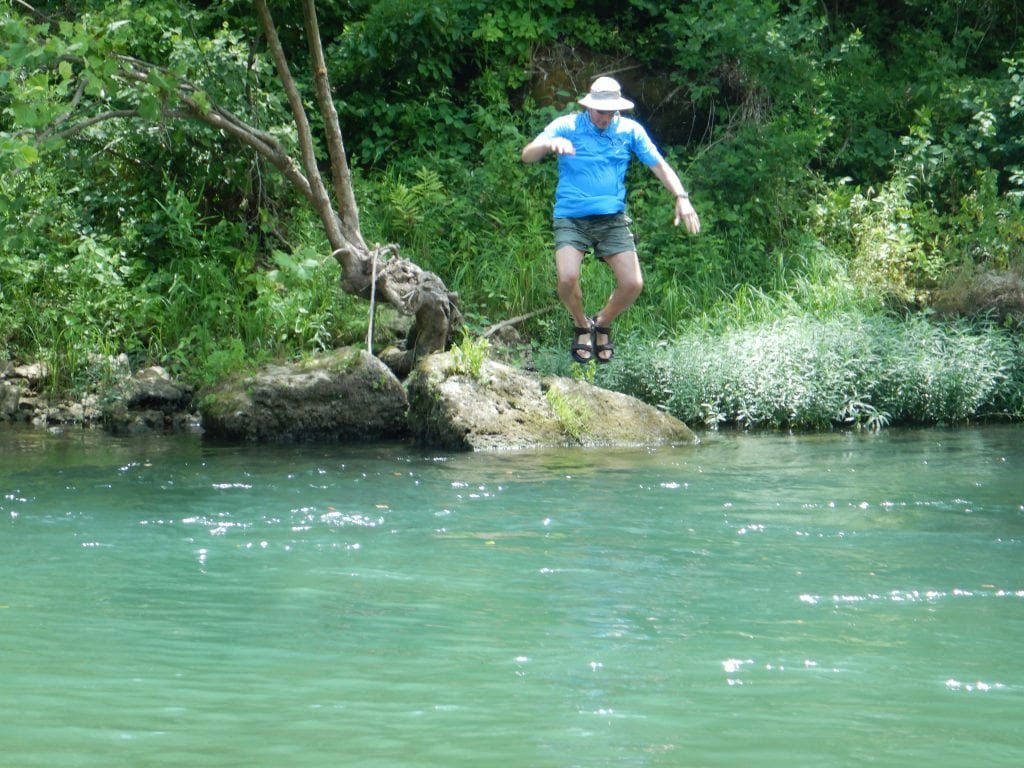 Jumping into the river